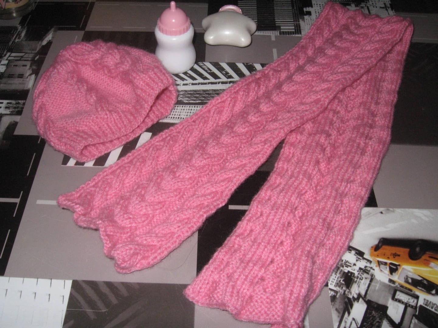 Ensemble 2 pièces bonnet écharpe rose, ensemble bonnet ample, bonnet  tricoté dégradé