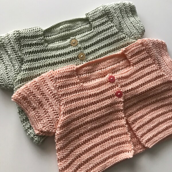 Petit gilet d’été tricoté main, taille 6 mois, coloris Jade