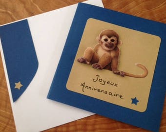 Carte d'anniversaire pour garçon "bébé singe"