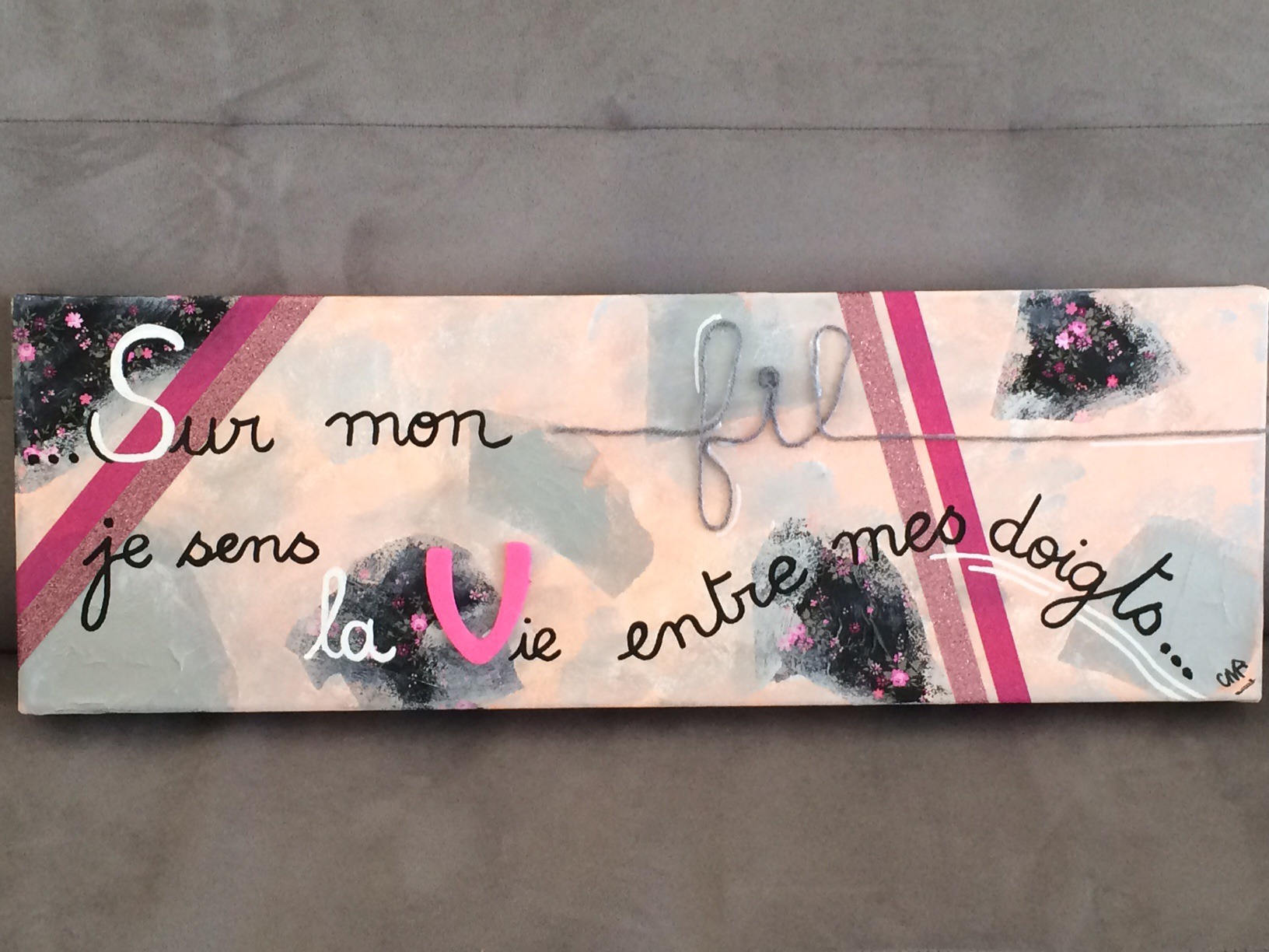 Tableau sur Mon Fil Réalisé sur Toile en Découpages/Collage Peinture