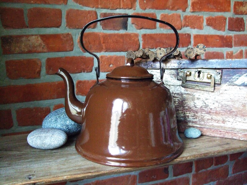 Large Vintage Soviet Enamel Brown Kettle 3L Vintage Style Etsy