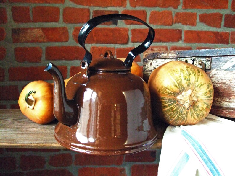 Large Vintage Soviet Enamel Brown Kettle 3L Vintage Style Etsy