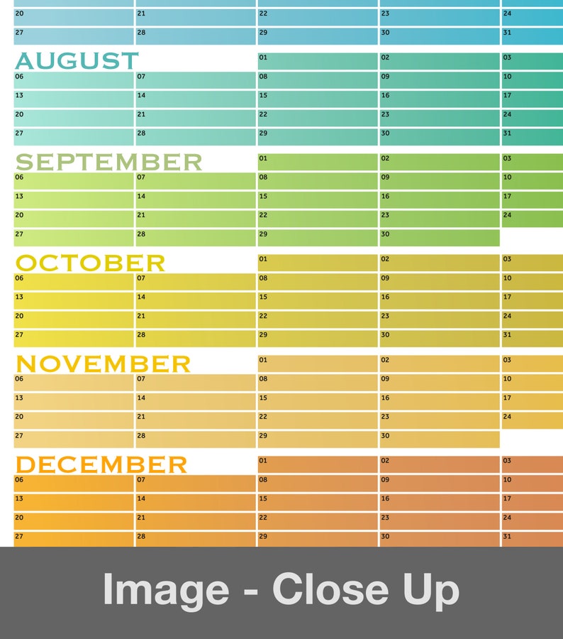 Perpetual Calendar Yearly Wall Planner Colourful Large Etsy UK