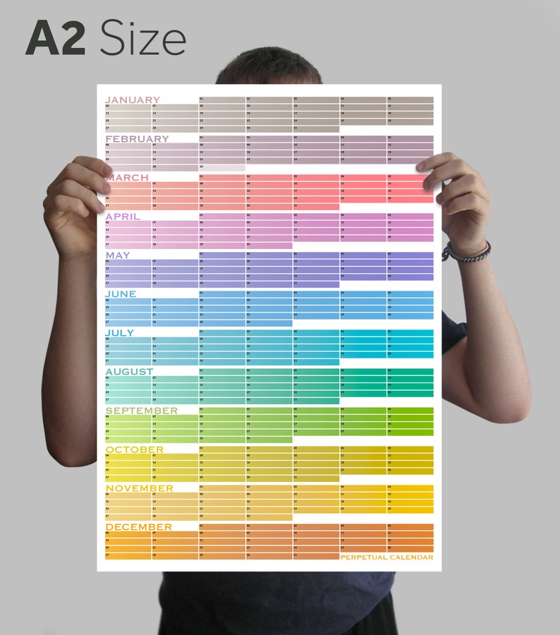 Perpetual Calendar A2. Digital Download Yearly wall planner Etsy