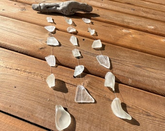 Frosted sea glass and driftwood wind chime