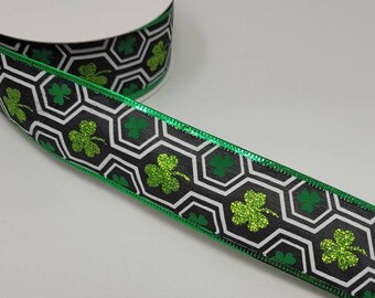 38\u201d Mini Shamrocks on Black Grosgrain Ribbon