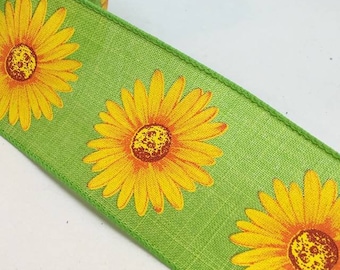 5 Yards Pink Daisies Daisy Flowers Sheer Wired Ribbon 2 1//2/"W