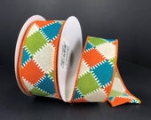FREE SHIPPING - 10 Yards - 1.5 quot Wired Teal Fall Patchwork Ribbon
