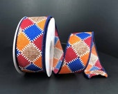 FREE SHIPPING - 10 Yards - 1.5 quot Wired Dark Denim Fall Patchwork Ribbon
