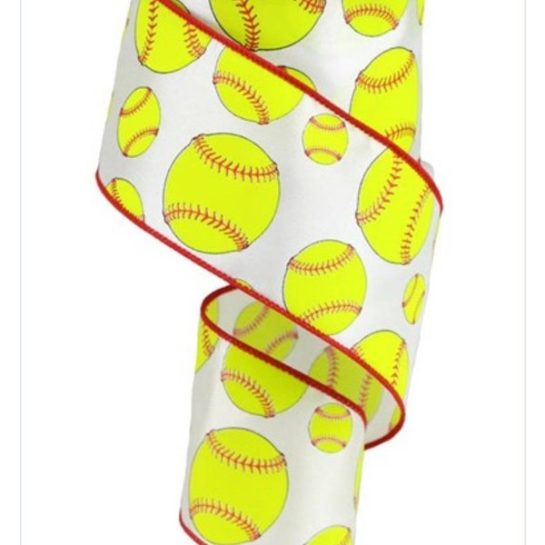 FREE SHIPPING - 10 Yards - 2.5" Wired Softball Sports Ribbon