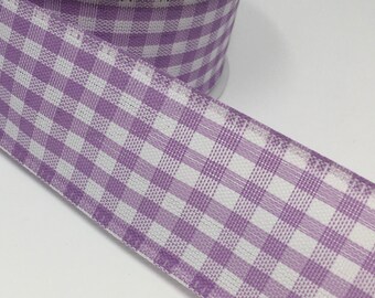 FREE SHIPPING - 1.5" - 10 Yards - Wired Purple and White Gingham Check Ribbon -  Everyday Ribbon