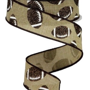 FREE SHIPPING - 1.5&quot; Wired Beige Football Ribbon with Glitter Accent - Football Season Decor - Football Ribbon - 10 yards