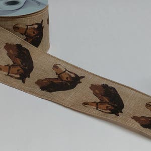 FREE SHIPPING - 10 Yards - 2.5" Wired Natural Linen Horse Ribbon - Equine Ribbon