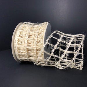 FREE SHIPPING - 10 Yards - 2.5&quot; Wired Ivory Open Weave Burlap Ladder Ribbon - Netting Ribbon