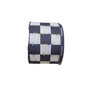 FREE SHIPPING - 10 Yards - 2.5&quot; Wired Black and White Large Check Ribbon - Everyday Ribbon