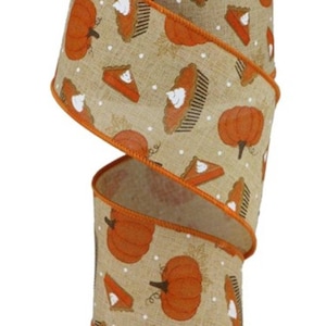 FREE SHIPPING - 2.5&quot; Wired Natural Pumpkin Pie Fall Ribbon - Thanksgiving Ribbon - Fall Ribbon - Pumpkin Ribbon - 10 Yards