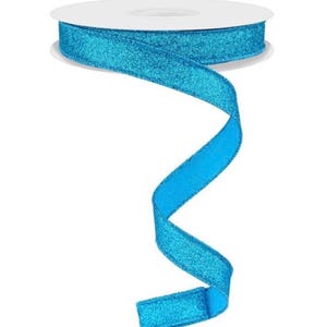 FREE SHIPPING - 10 Yards - 5/8&quot; Wired Turquoise Shimmer Glitter Ribbon