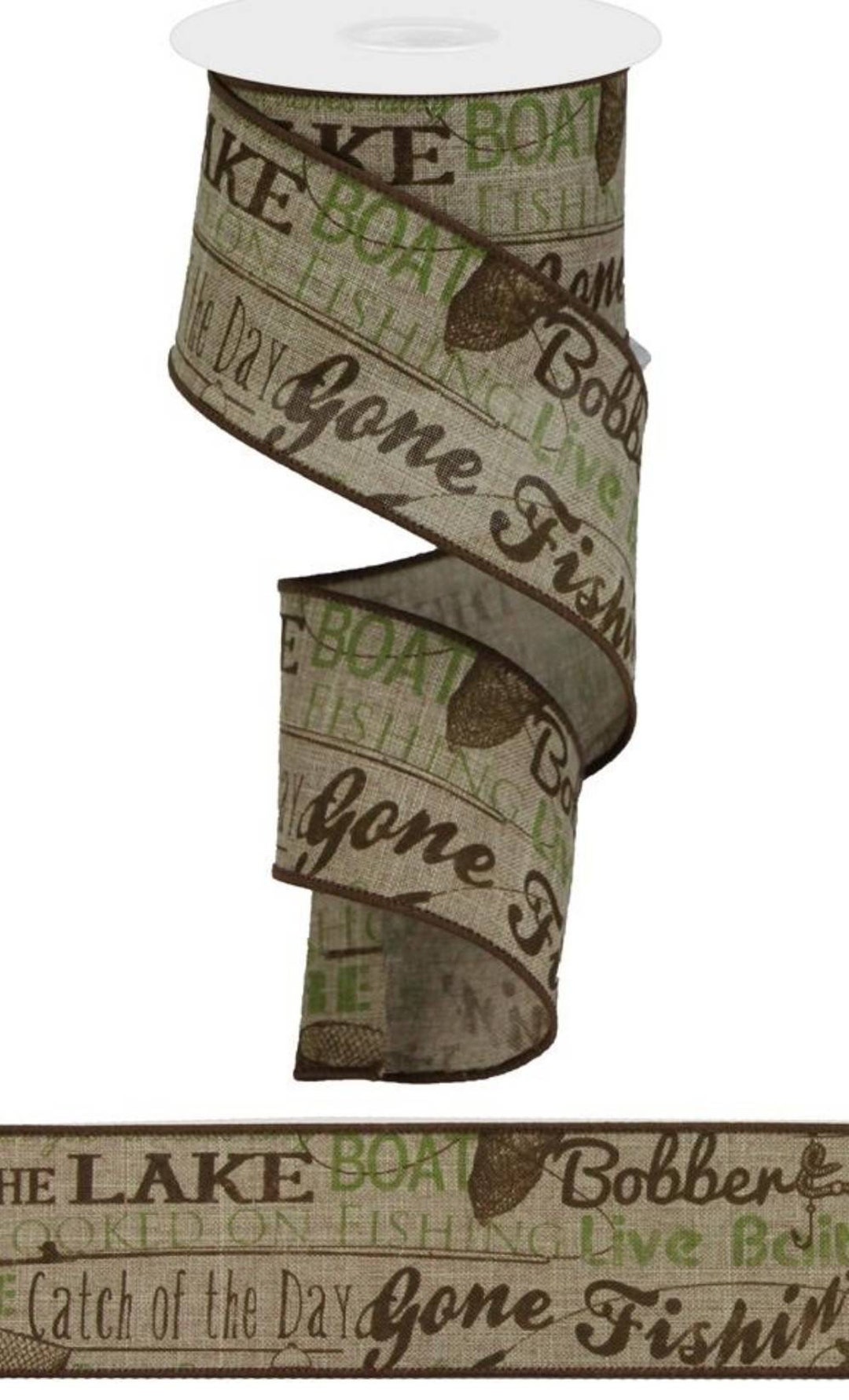 Wired Natural Gone Fishing Ribbon - Fishing Ribbon - Hooked on Fish ...