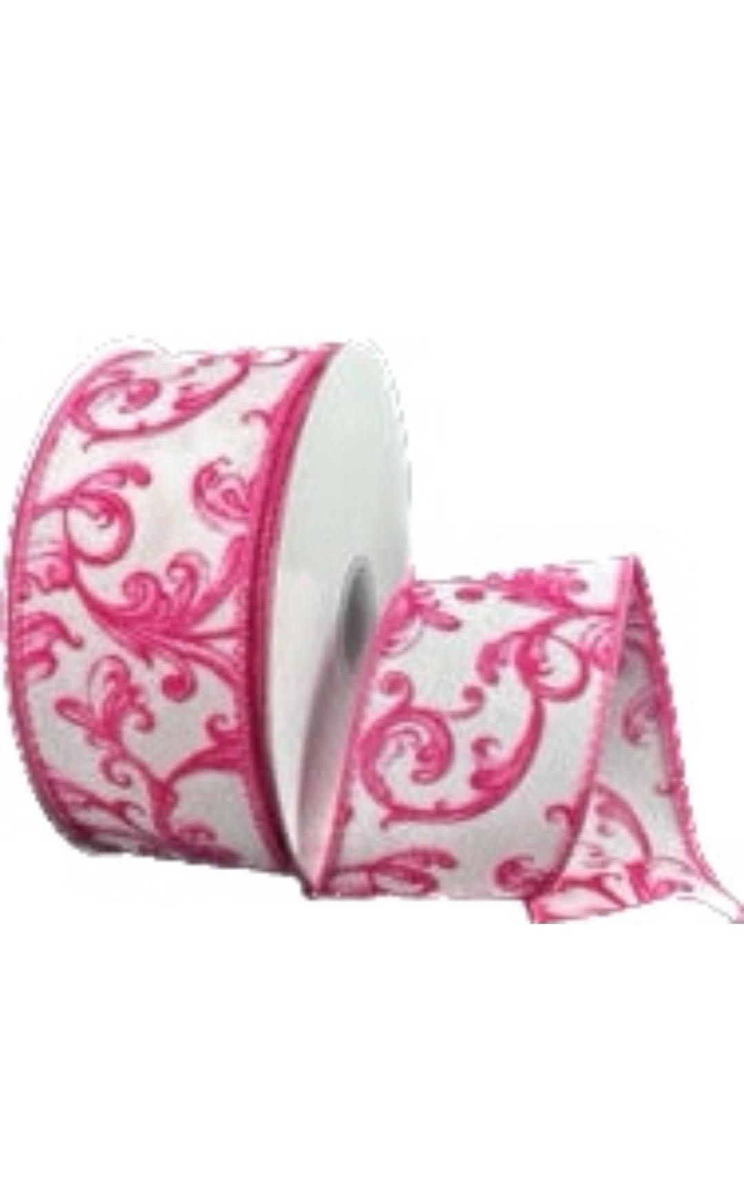 Pink Swirl Ribbons Wired White Satin Pink Chinoiserie Swirls Ribbon- 1.5”x10 Yards - Etsy