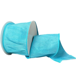FREE SHIPPING - 2.5” Wired Aqua Dupioni Ribbon -10 Yards