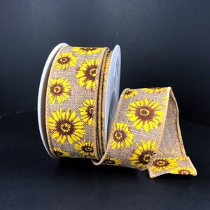 FREE SHIPPING - 10 Yards - 1.5&quot; Wired Sunflower Ribbon - Fall Ribbon - Summer Ribbon