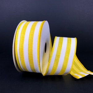 FREE SHIPPING - 10 Yards - 1.5&quot; Wired Yellow and White Horizontal Stripe Ribbon - Summer Ribbon - Spring Ribbon