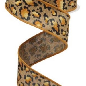 FREE SHIPPING - 10 Yards - 1,5&quot; Wired Medium Beige Metallic Cheetah Print Ribbon - Leopard Print Ribbon - Animal Print Ribbon