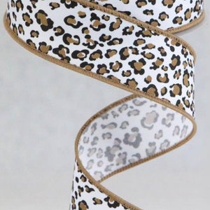 FREE SHIPPING - 10 Yards - 1.5&quot; Wired Snow Leopard Print Ribbon - Animal Print Ribbon