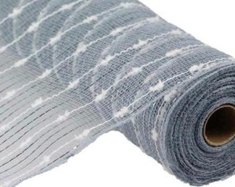 Gray, Silver, and White Puff Ball Mesh- 10.5”x 10 Yards