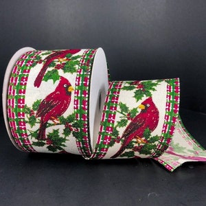 Natural/Red Linen 2 1/2 inch x 10 Yards Holiday Ribbon - by Jam Paper