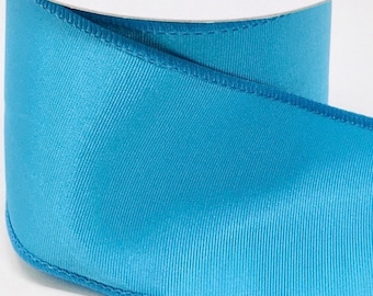 50 Yards - 2.5" Turquoise Blue Satin Ribbed Solid Ribbon