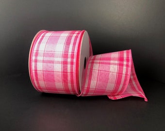 FREE SHIPPING - 10 Yards - 2.5" Wired Multi-Shade Pink Plaid Ribbon - Pink Ribbon - Spring Ribbon