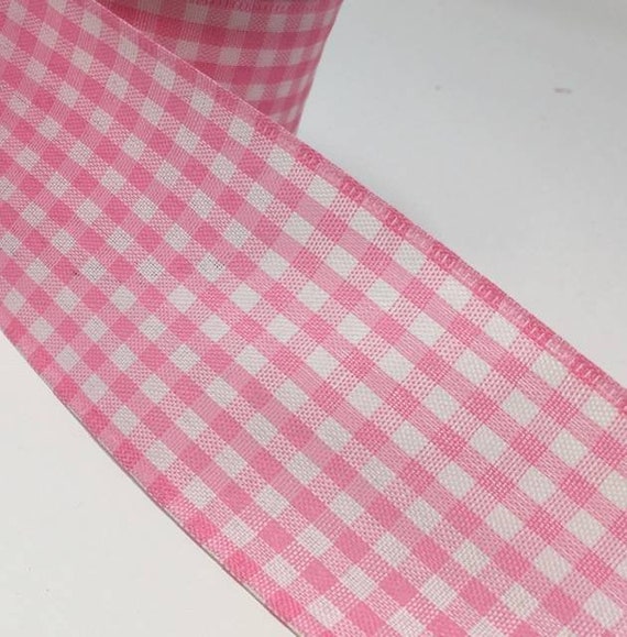 2.5 Hot Pink Gingham Ribbon, Wired Hot Pink Gingham Ribbon, Pink White  Wired Ribbon