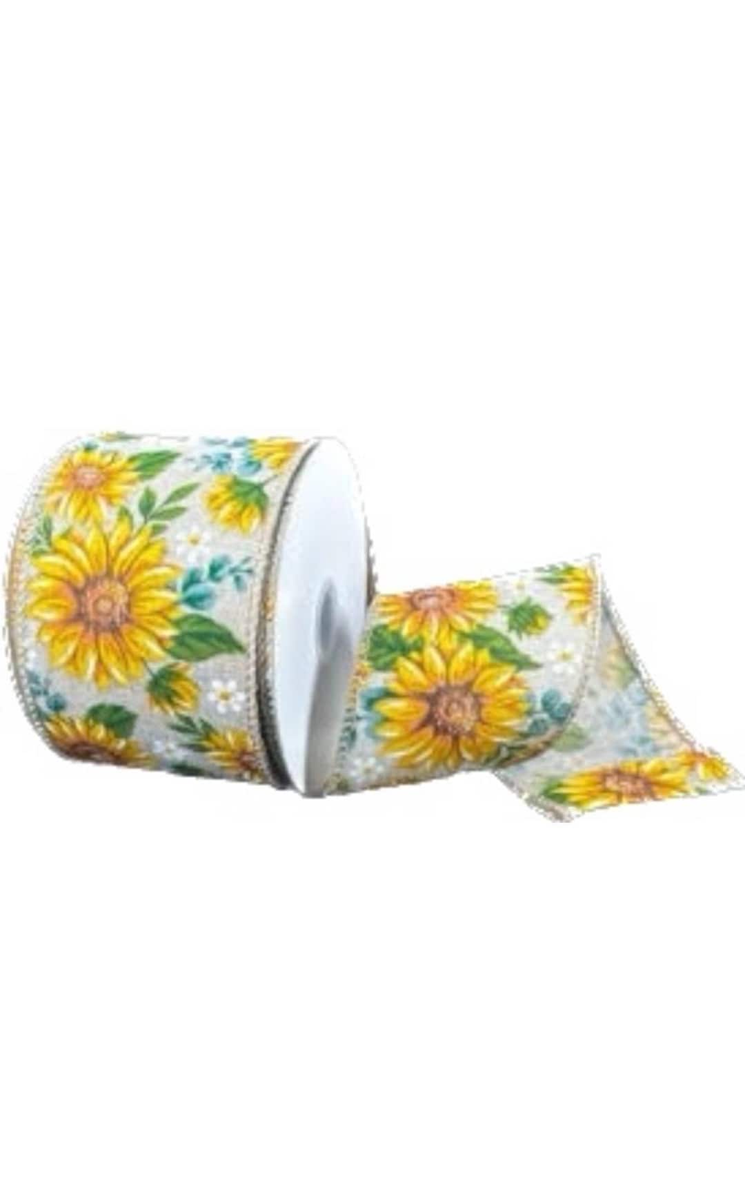 Sunflower Ribbon Spool Wired Sunflower and Eucalyptus Ribbon-2.5”x10 Yards - Etsy