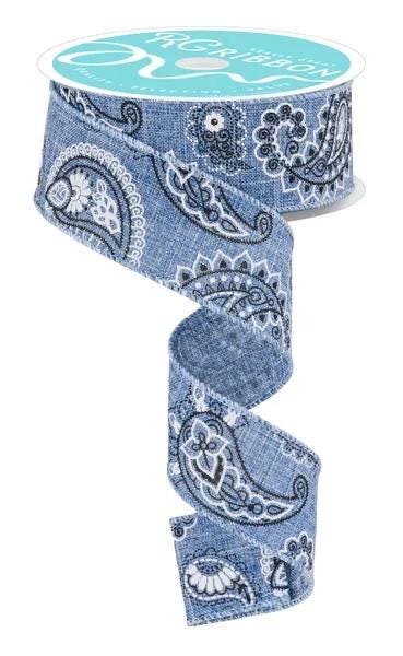 Wired Blue Bandana Ribbon - Western Ribbon - Cowboy Ribbon- 1.5