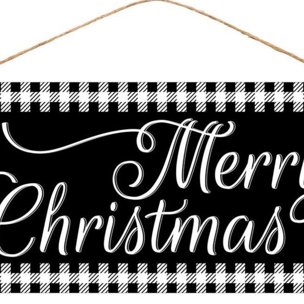 Black and White Check Merry Christmas Wreath Sign - Christmas Sign - Wreath Enhancer - Wreath Embellishment - Signs