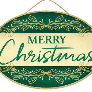 13”x9” Merry Christmas Gold Glitter Wreath Sign - Christmas Sign