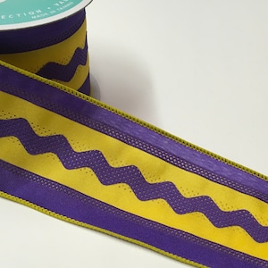FREE SHIPPING- 2.5" Wired Purple and Gold Ric Rac Ribbon - Louisiana State Inspired Ribbon - East Carolina Inspired Ribbon - 10 Yards
