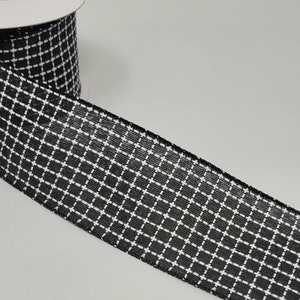 FREE SHIPPING - 10 Yards - 2.5&quot; Wired Black and White Stitched Check Ribbon - Everyday Ribbon