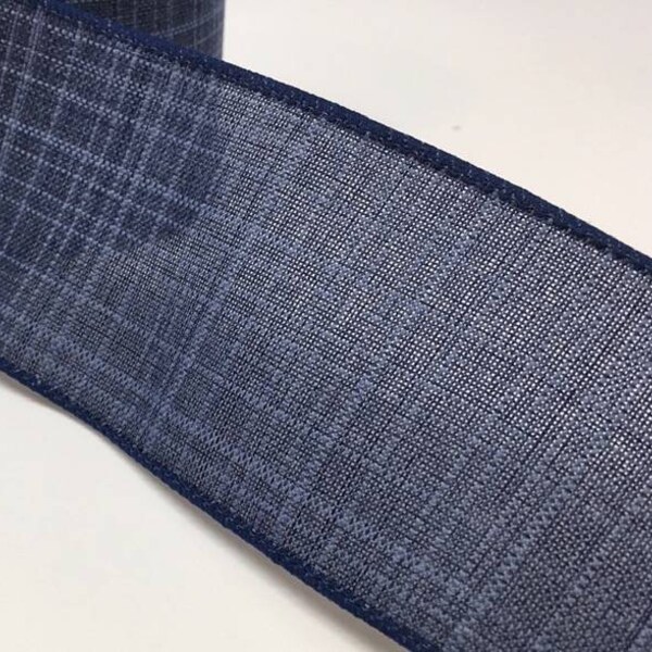 FREE SHIPPING - 10 Yards - 2.5" Wired Navy Estelle Textured Linen Ribbon - Everyday Ribbon