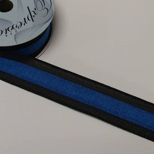 FREE SHIPPING - 10 Yards - 1.5" Wired Black and Blue Police Support Ribbon - Police Ribbon - Blue Line Ribbon - Police Support