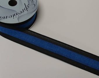 FREE SHIPPING - 10 Yards - 1.5&quot; Wired Black and Blue Police Support Ribbon - Police Ribbon - Blue Line Ribbon - Police Support