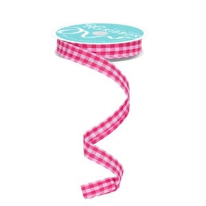 FREE SHIPPING - 10 Yards - 5/8" Wired  Pink  and White Gingham Check Ribbon - Spring Ribbon - Summer Ribbon