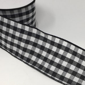 FREE SHIPPING - 10 Yards - 2.5&quot; Wired Black and White Check Ribbon