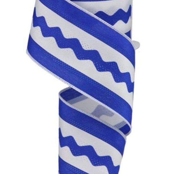 FREE SHIPPING- 10 Yards - 2.5" Wired Royal Blue and White Ric Rac Ribbon - Duke Inspired Ribbon - Kentucky Inspired Ribbon