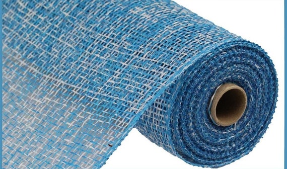 10 Inch X 10 Yards Blue and White Two-tone Poly Burlap Mesh 