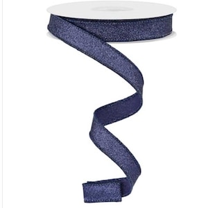 FREE SHIPPING - 10 Yards - 5/8&quot; Wired Navy Shimmer Glitter Ribbon