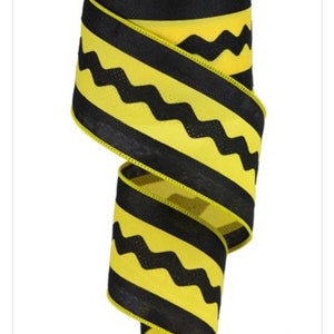 FREE SHIPPING - 10 Yards - 2.5&quot; Wired Black and Yellow Ric Rac Ribbon - Sports Team Ribbon - Pittsburgh Steelers Inspired Ribbon
