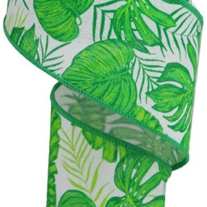2.5" Wired Tropical Leaf Ribbon - Summer Ribbon - 10 Yards