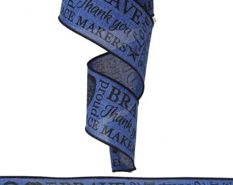 FREE SHIPPING - 10 Yards - 2.5&quot; Wired Blue Police Support Ribbon - Police Ribbon - Police Support - Serve and Protect - Peacemaker